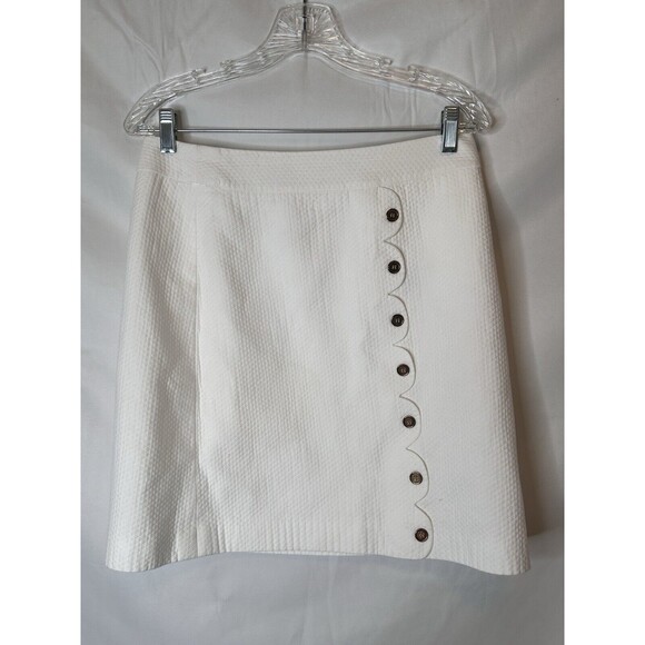J Mclaughlin Womens White lined Scallop Edge Straight Skirt $168 Sz 10 Pretty! - Picture 3 of 6